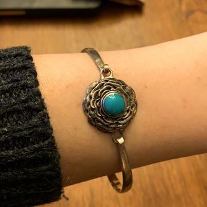 Turquoise & Silver Rose Bangle